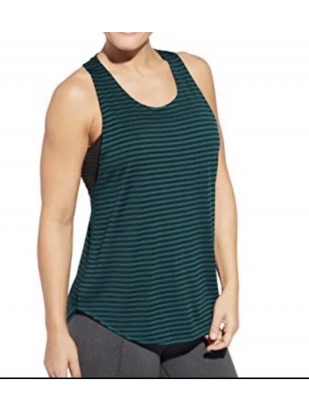 CALIA Tank Top Deep Teal Green Black Striped Racerback Reversible Yoga Mesh